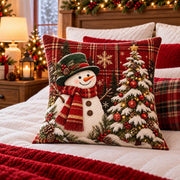 Snowman and Christmas Tree Quilted Throw Pillow, AI-generated styled room mockup