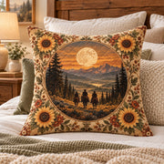 Western Cowboy Sunset Quilted Throw Pillow, AI-generated styled room mockup