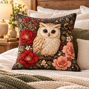 Owl and Flowers Quilted Throw Pillow, AI-generated styled room mockup