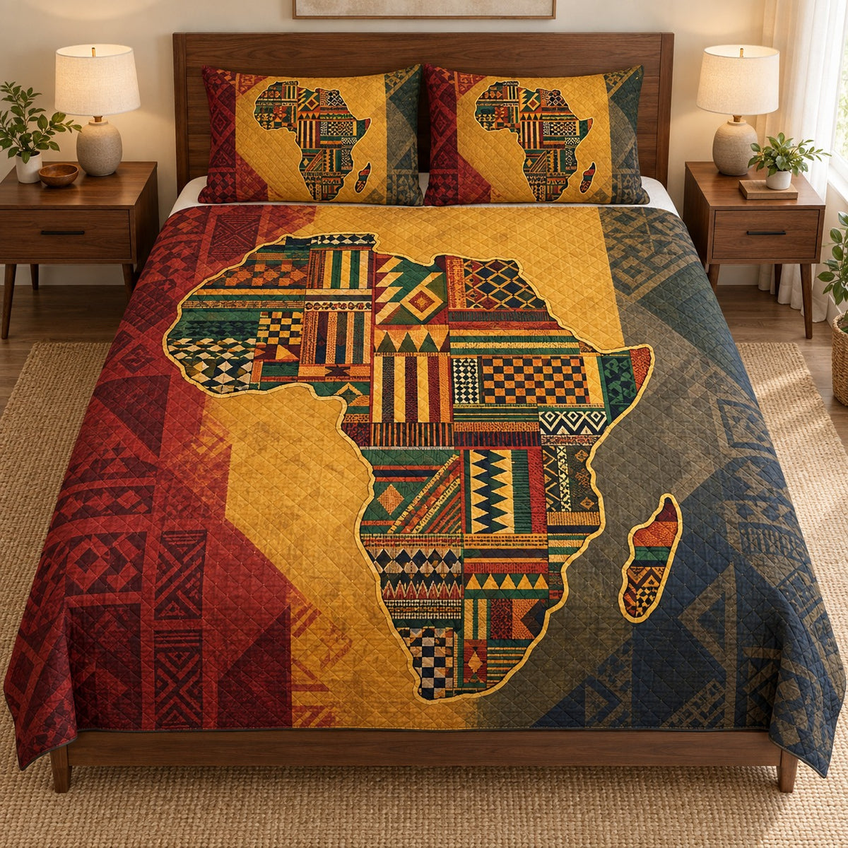 Africa Map Patchwork Quilt Set – Colorful Heritage Bedding Gift