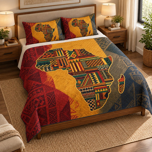 Africa map patchwork quilt set – left angle