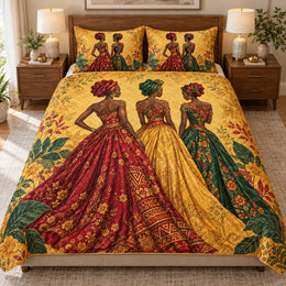 African Women Colorful Dresses Quilt Set – Cultural Bedding Gift