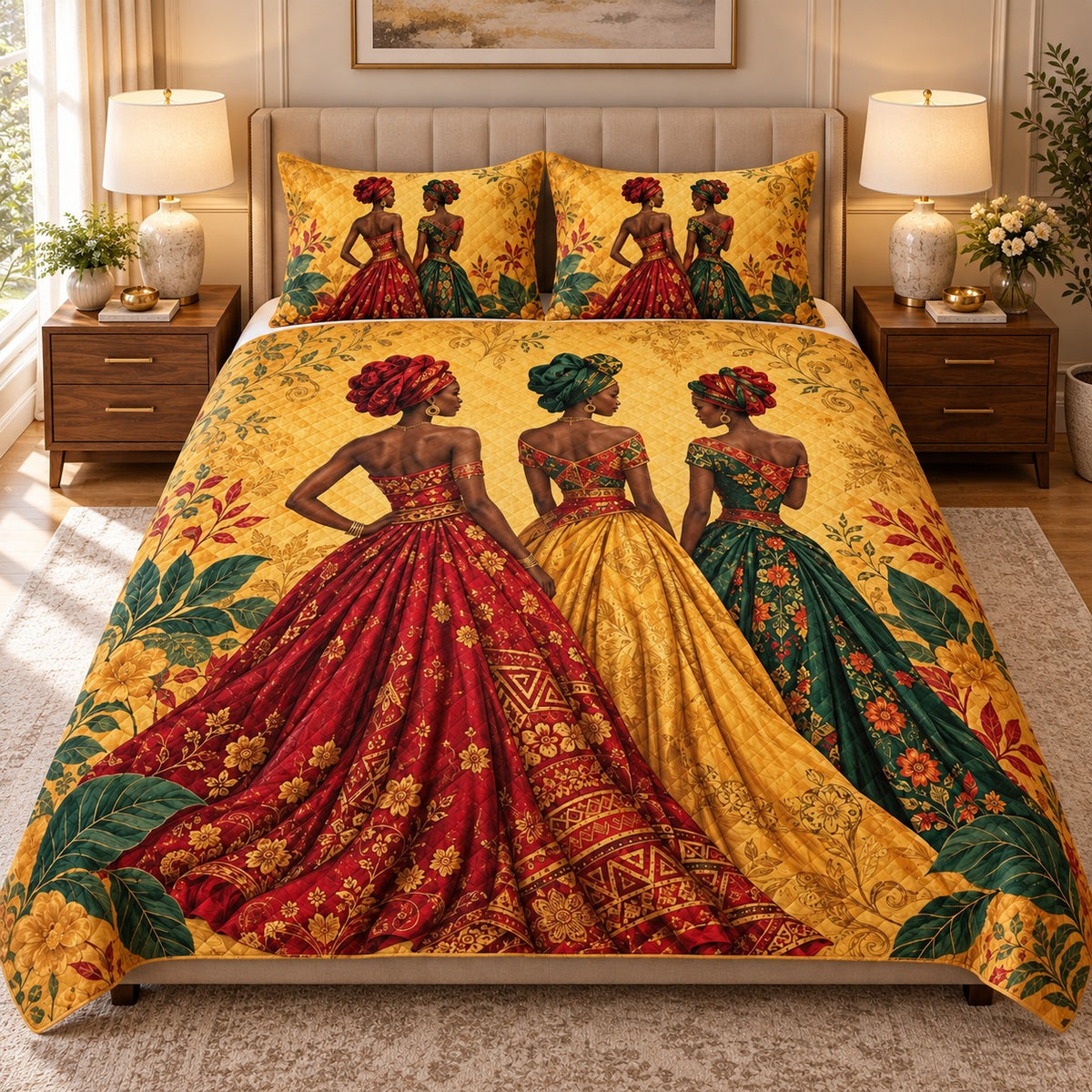 African women colorful dresses quilt set – left angle