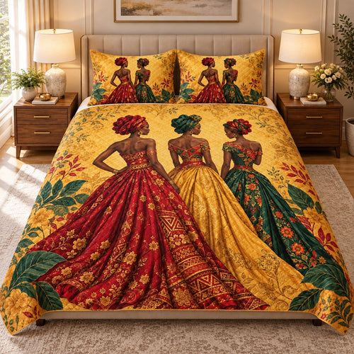 African women colorful dresses quilt set – left angle