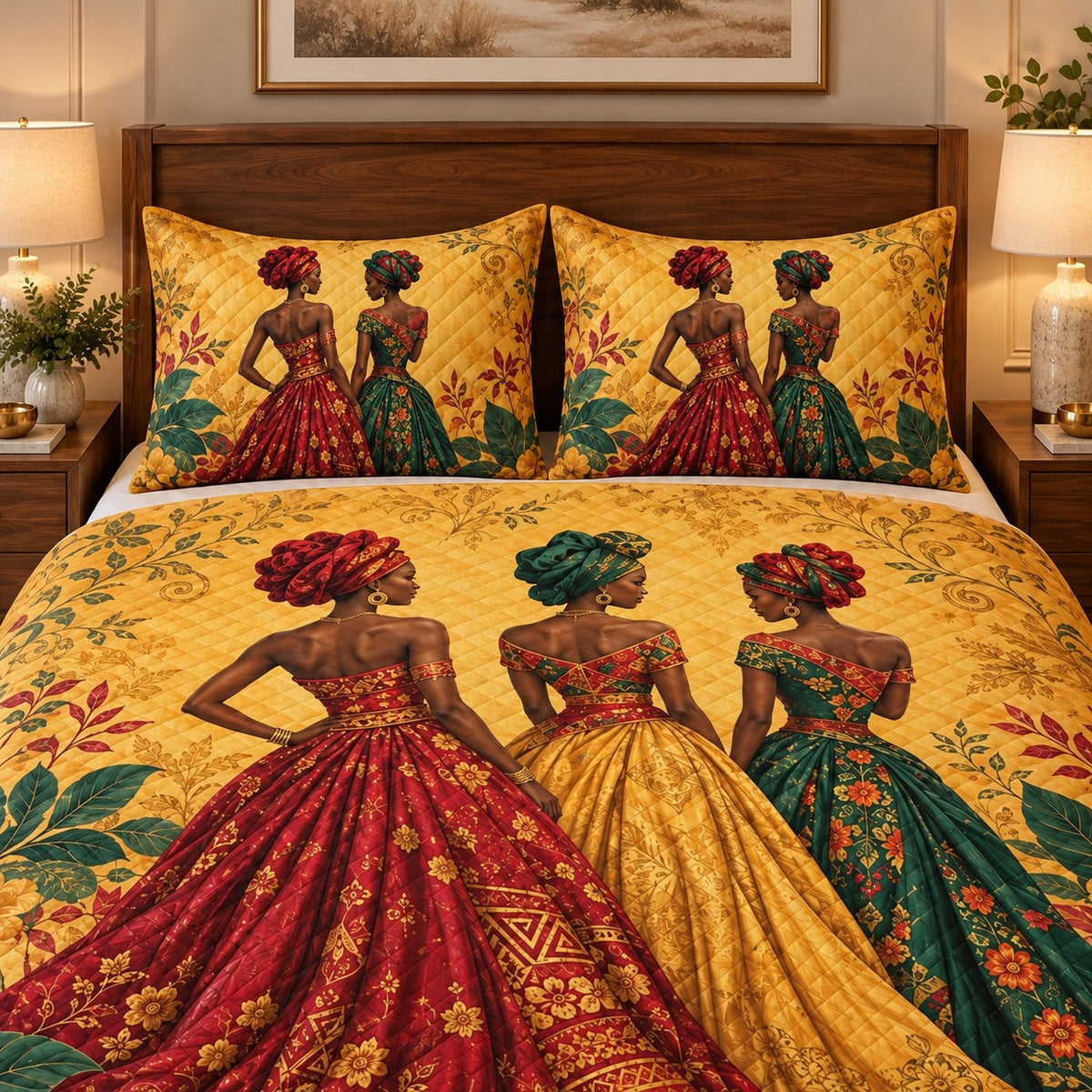 African women colorful dresses quilt set – right angle