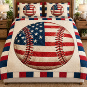 American flag baseball quilt set – front view