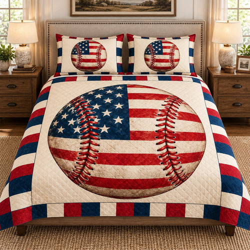 American flag baseball quilt set – left angle