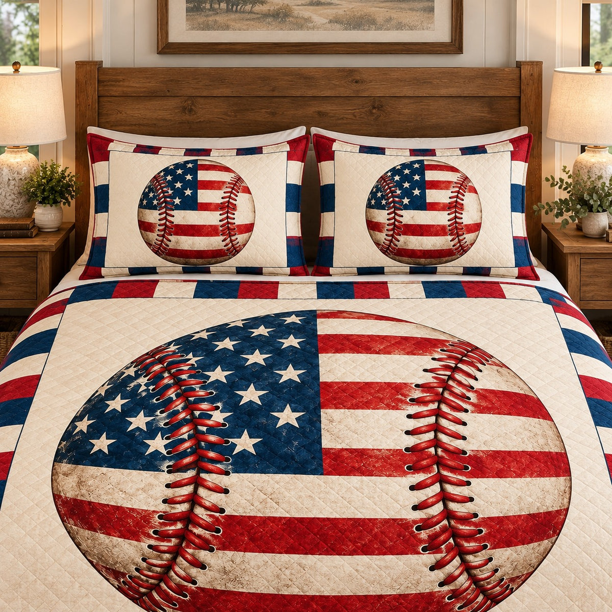 American flag baseball quilt set – right angle