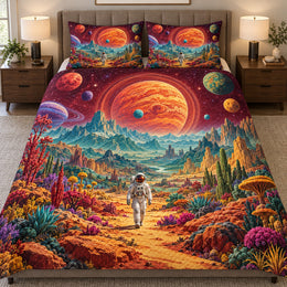 Astronaut Alien Landscape Quilt Set – Colorful Space Explorer Gift