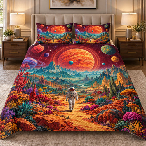 Astronaut alien landscape quilt set – left angle