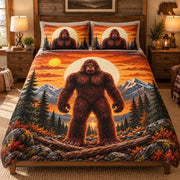 Alternate front view of autumn Bigfoot mountain quilt set with matching shams