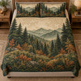 Autumn Pine Mountain Quilt Set – Rustic Forest Bedding Gift for Nature Lovers