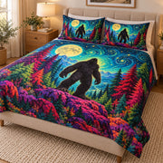 Moonlit Bigfoot forest quilt set – left angle bedroom view