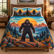 Alternate front view of Bigfoot sunset lake quilt set showing side drapes