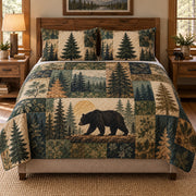 Black bear pine patchwork quilt set front view