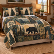 Black bear pine patchwork quilt set left angle