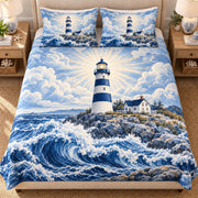 Blue Lighthouse Coast Quilt Set – Ocean Bedding Gift for Lighthouse Lovers — second angle view