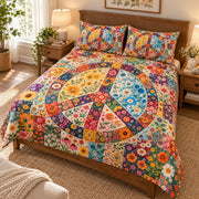Boho floral patchwork quilt set – left angle