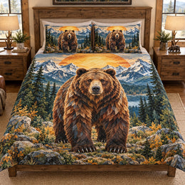 Brown Bear Mountain Quilt Set – Rustic Wildlife Cabin Bedding Gift