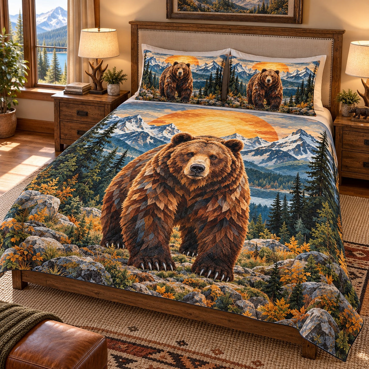 Brown bear mountain quilt set – left angle