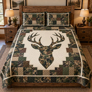 Camouflage deer head quilt set – front view