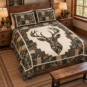 Camouflage deer head quilt set – left angle