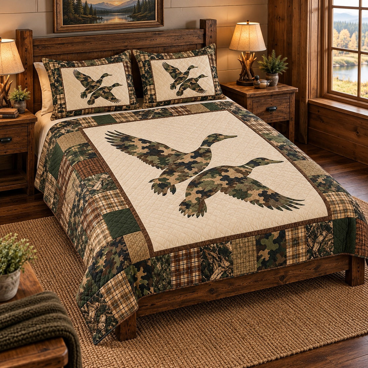 Camouflage flying duck quilt set – left angle