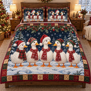 Christmas duck family quilt set – front view