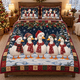 Christmas Duck Family Quilt Set – Cozy Holiday Bedding Gift