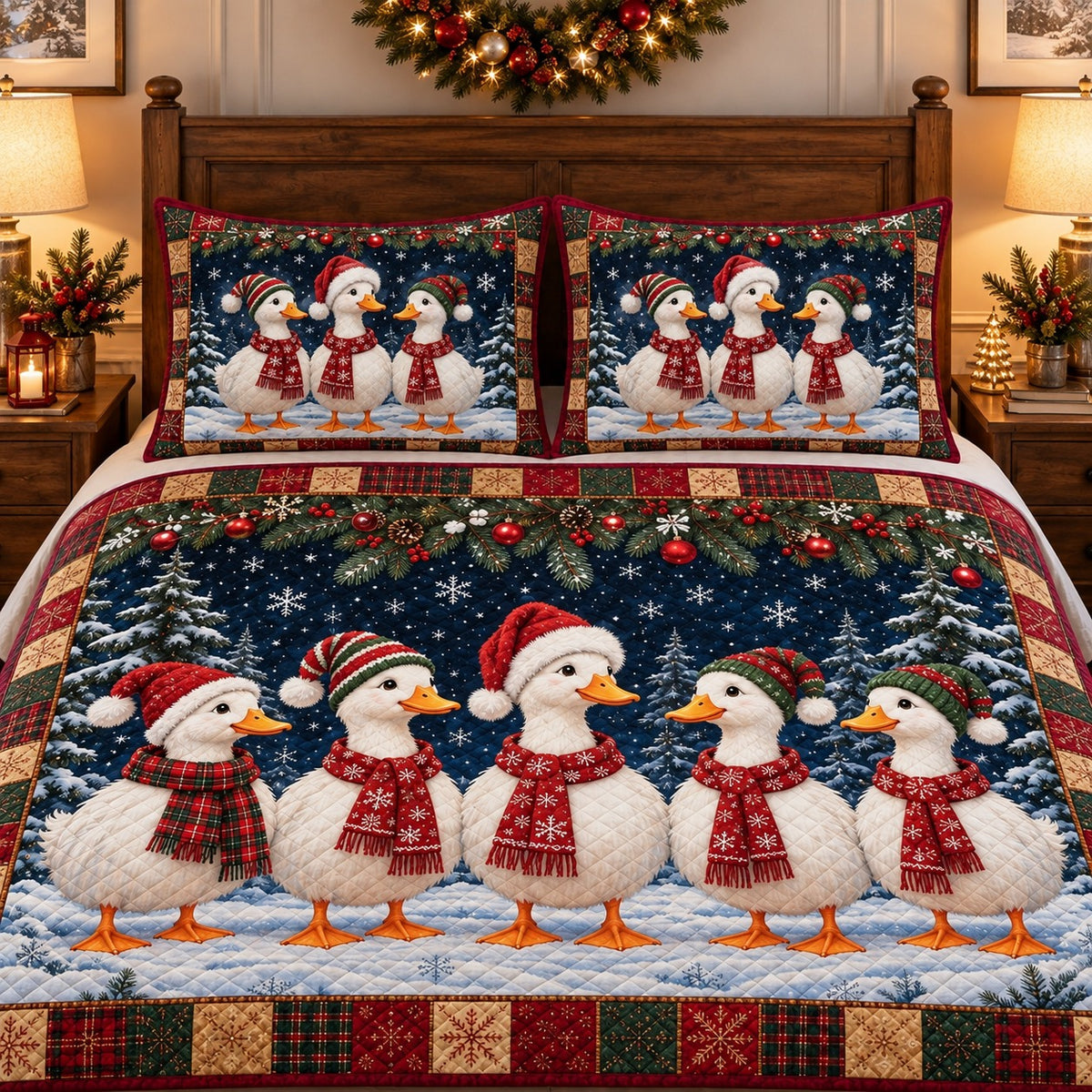 Christmas duck family quilt set – right angle