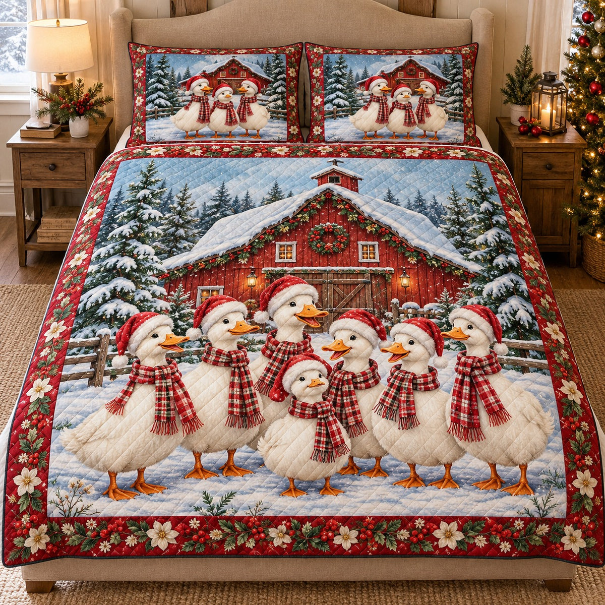 Christmas duck farm quilt set – front view
