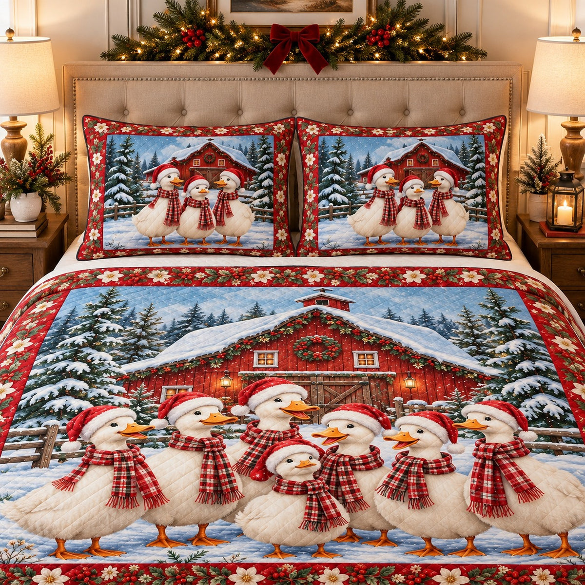 Christmas duck farm quilt set – alternate angle