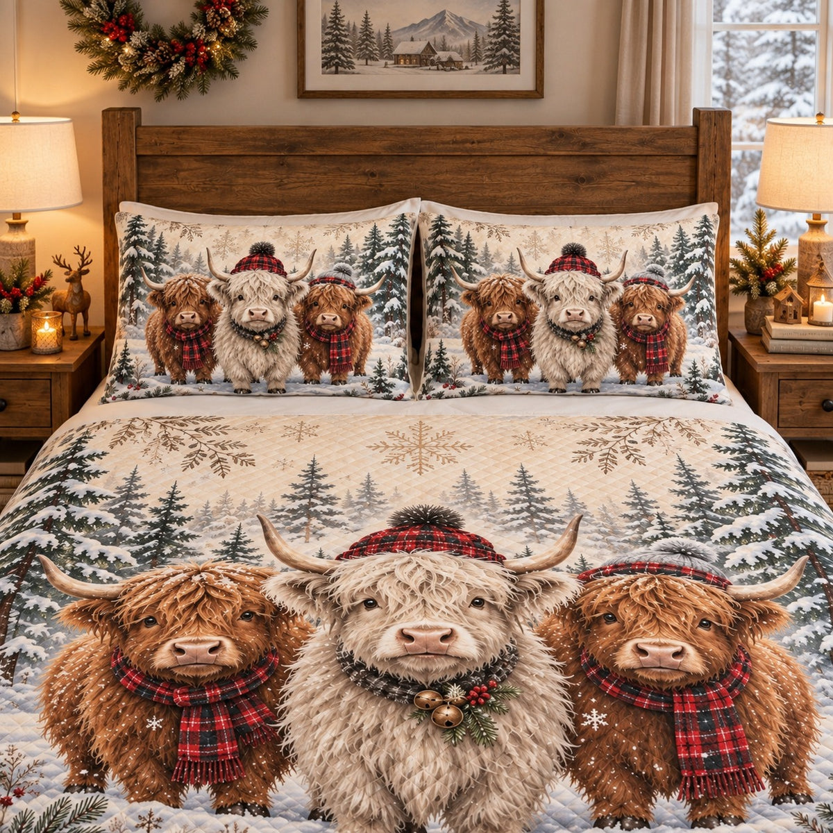 Christmas Highland cow family quilt set – right angle