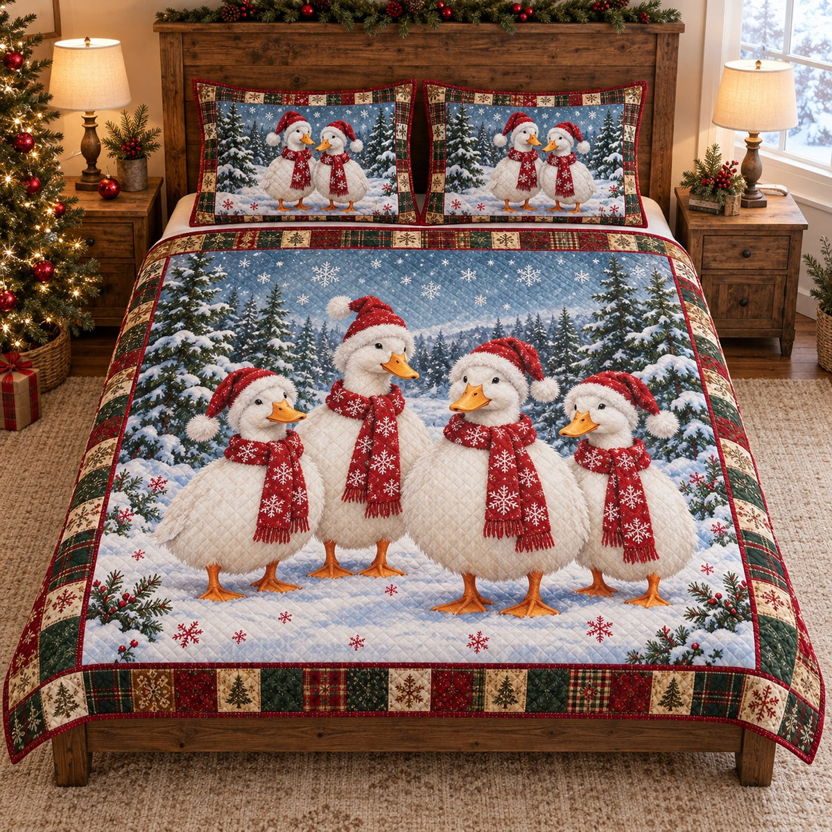 Christmas Snowman Family Quilt Set – Cozy Holiday Bedding Gift — front hero view