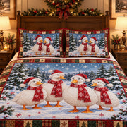 Christmas Snowman Family Quilt Set – Cozy Holiday Bedding Gift — right angle view