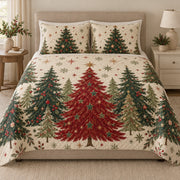 Vintage Christmas tree quilt set front view