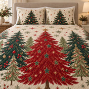Christmas tree quilt close view with diamond stitching