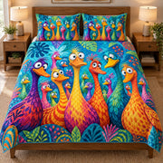 Colorful cartoon duck quilt set – front view