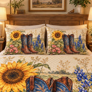 Alternate view of Cowboy Boots Sunflower Quilt Set – Western Bedroom Gift for Boot Lovers with diamond stitching
