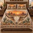 Desert Sunset Longhorn Skull Quilt Set – Rustic Western Bedding Gift