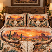 Desert Sunset Longhorn Skull Quilt Set – Rustic Western Bedding Gift — right angle view