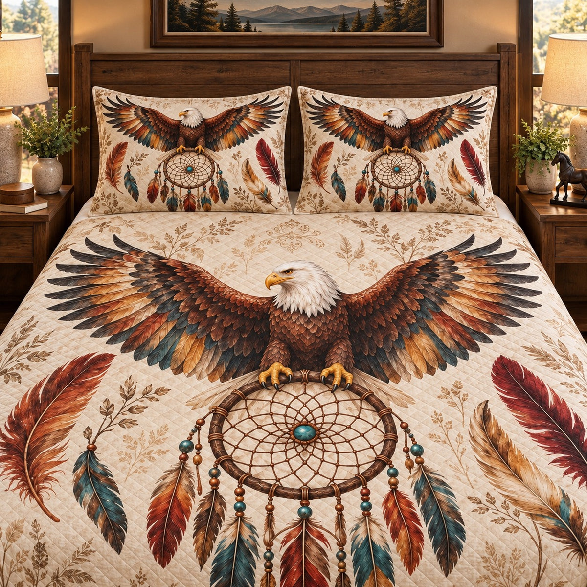 Bald eagle dreamcatcher quilt set – right angle