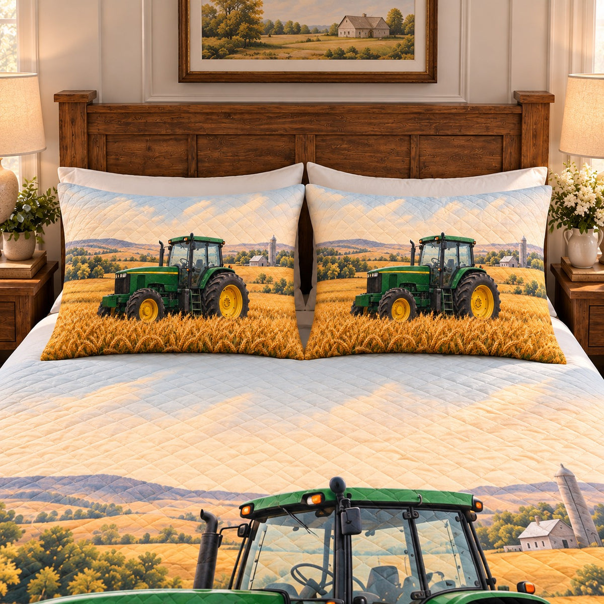 Farm tractor wheat field quilt set – left angle
