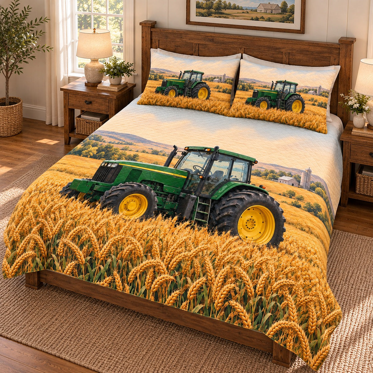 Farm tractor wheat field quilt set – right angle