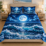 Full moon ocean waves quilt set – front view