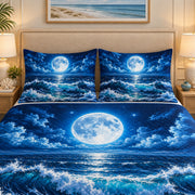 Full moon ocean waves quilt set – right angle