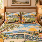 Hippie van flower field quilt set – right angle