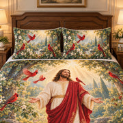Jesus cardinal garden quilt set – right angle