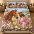Jesus and Horse Wildflower Quilt Set – Christian Bedding Gift for Horse Lovers