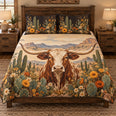 Texas Longhorn Cattle Desert Sunflower Quilt Set – Rustic Ranch Gift
